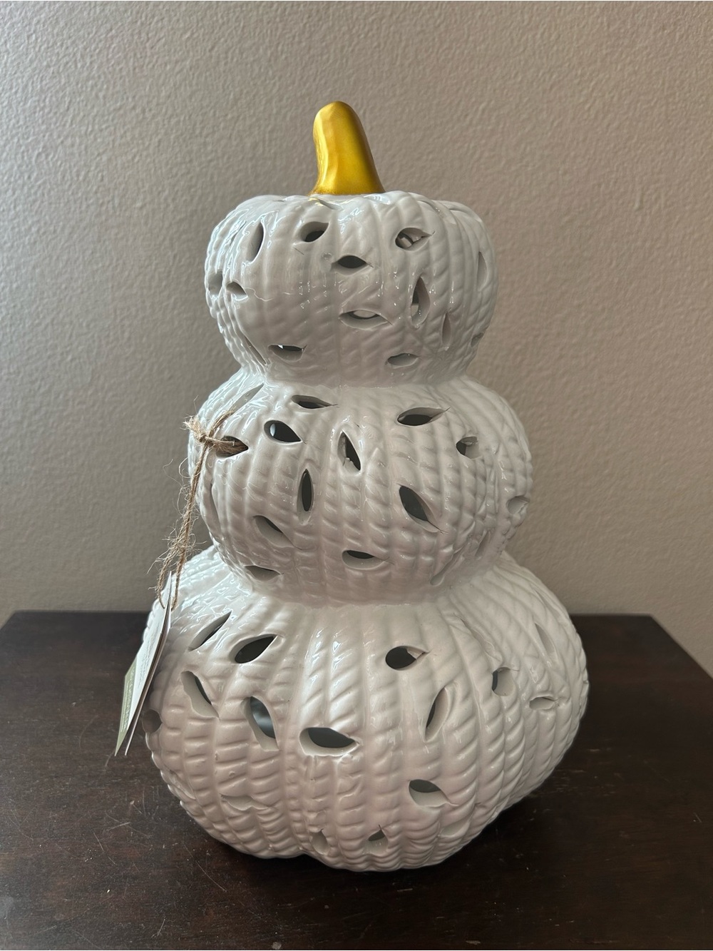 Haymarket Square 3 Tier Stacked Pumpkin Figurine Led Light Up Ceramic New